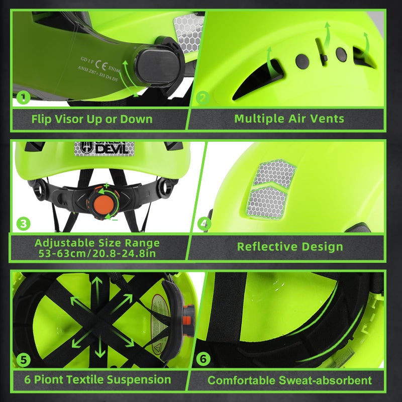 GREEN DEVIL خوذة أمان ذات قبعة صلبة من GREEN DEVIL مع ضوء أمامي قابل لإعادة الشحن وواقي للأذنين مزود بفتحات تهوية للعمل هاردهات ANSI Z89.1 Cascos De Construccion لغابات البناء الصناعية - Image 4